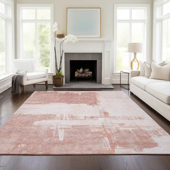 Blush Mauve And Ivory Abstract Washable Indoor Outdoor Area Rug Photo 6