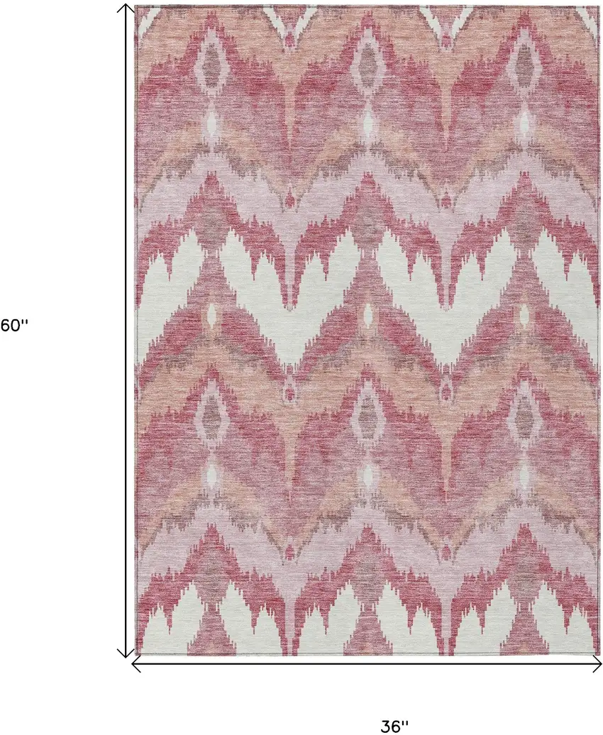 Blush Mauve And Ivory Ikat Washable Indoor Outdoor Area Rug Photo 3