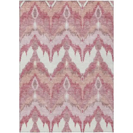 Blush Mauve And Ivory Ikat Washable Indoor Outdoor Area Rug Photo 1