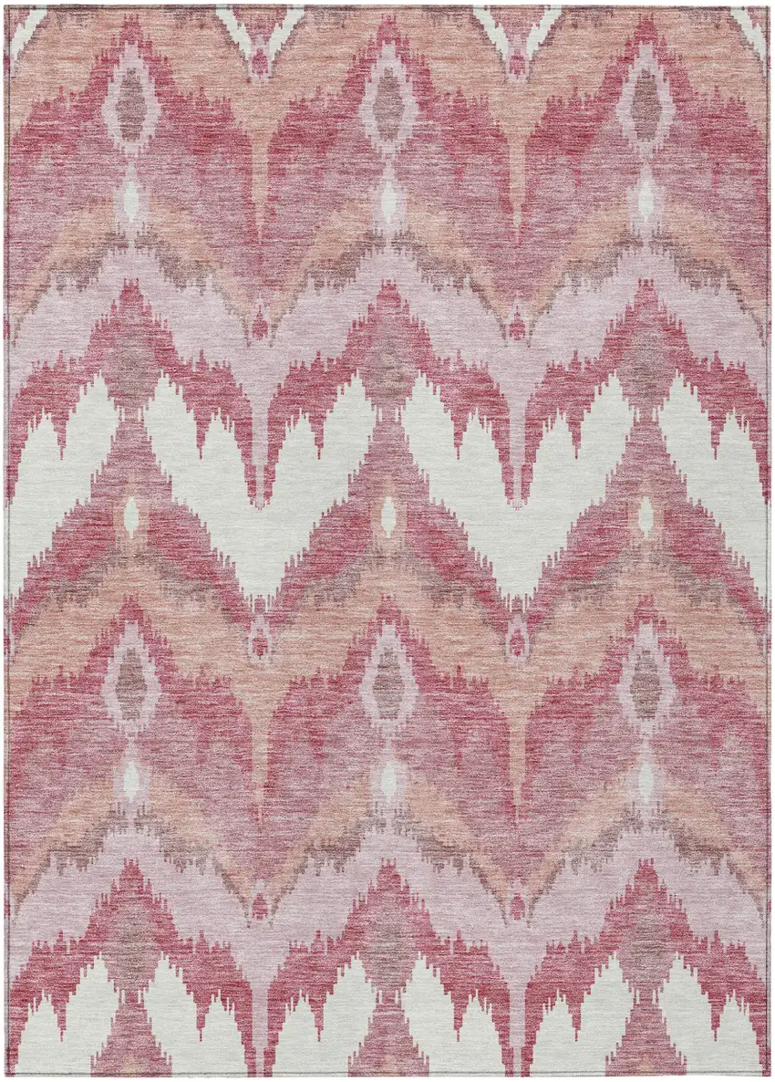 Blush Mauve And Ivory Ikat Washable Indoor Outdoor Area Rug Photo 1