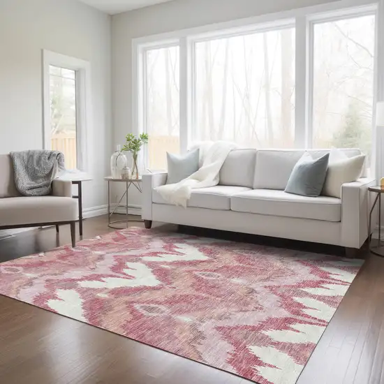 Blush Mauve And Ivory Ikat Washable Indoor Outdoor Area Rug Photo 9