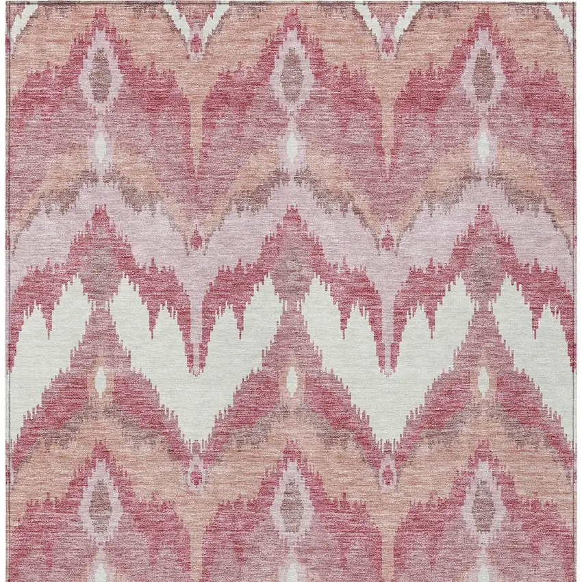 Blush Mauve And Ivory Ikat Washable Indoor Outdoor Area Rug Photo 6