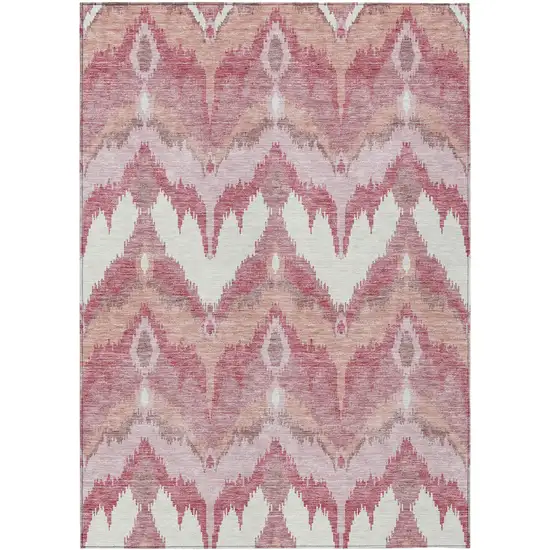 Blush Mauve And Ivory Ikat Washable Indoor Outdoor Area Rug Photo 1