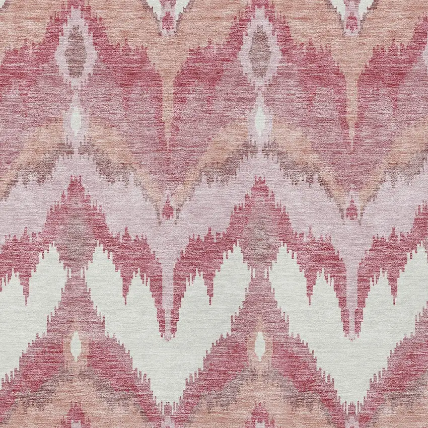 Blush Mauve And Ivory Ikat Washable Indoor Outdoor Area Rug Photo 5