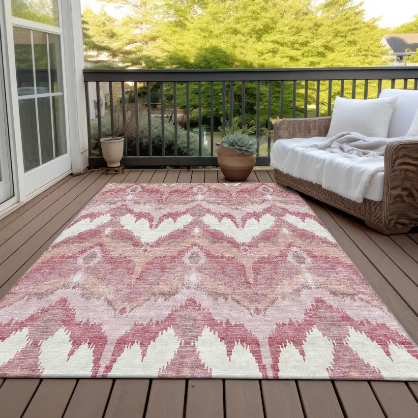 Blush Mauve And Ivory Ikat Washable Indoor Outdoor Area Rug Photo 7