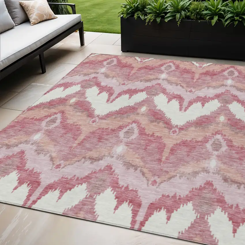 Blush Mauve And Ivory Ikat Washable Indoor Outdoor Area Rug Photo 1