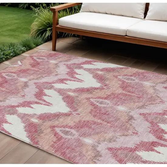 Blush Mauve And Ivory Ikat Washable Indoor Outdoor Area Rug Photo 1