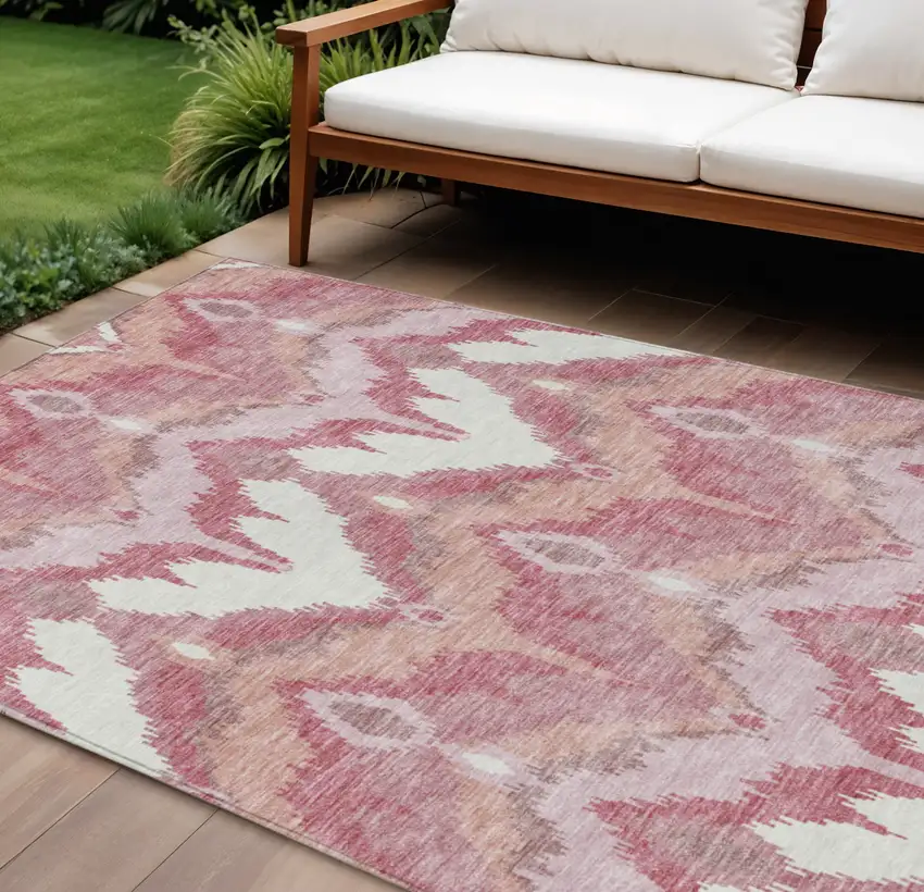 Blush Mauve And Ivory Ikat Washable Indoor Outdoor Area Rug Photo 1