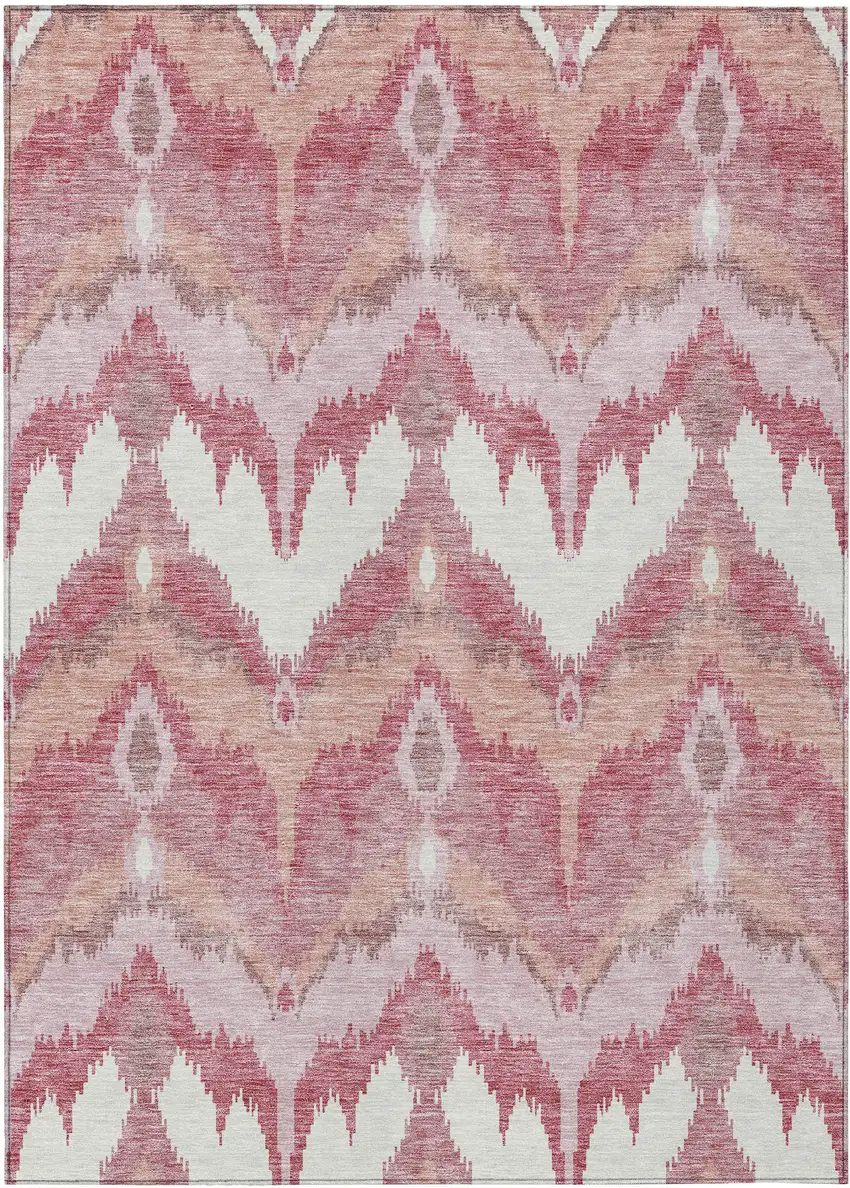 Blush Mauve And Ivory Ikat Washable Indoor Outdoor Area Rug Photo 2