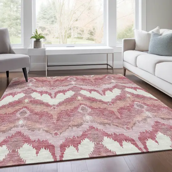 Blush Mauve And Ivory Ikat Washable Indoor Outdoor Area Rug Photo 8