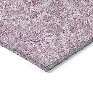 Photo of Blush Mauve And Pink Floral Washable Indoor Outdoor Area Rug