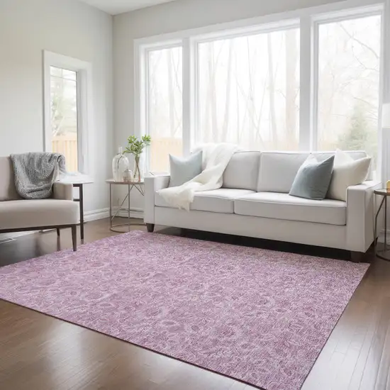 Blush Mauve And Pink Floral Washable Indoor Outdoor Area Rug Photo 9