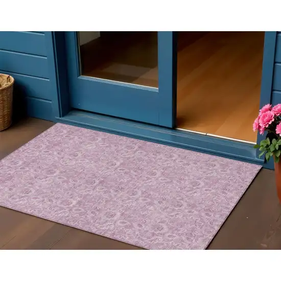 Blush Mauve And Pink Floral Washable Indoor Outdoor Area Rug Photo 1