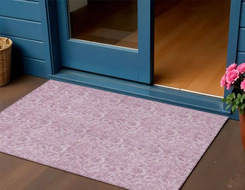 Blush Mauve And Pink Floral Washable Indoor Outdoor Area Rug Photo 1