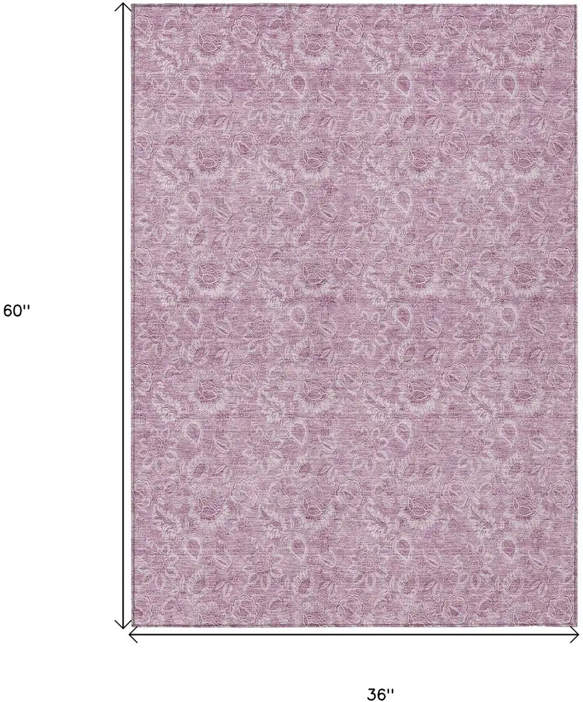 Blush Mauve And Pink Floral Washable Indoor Outdoor Area Rug Photo 3