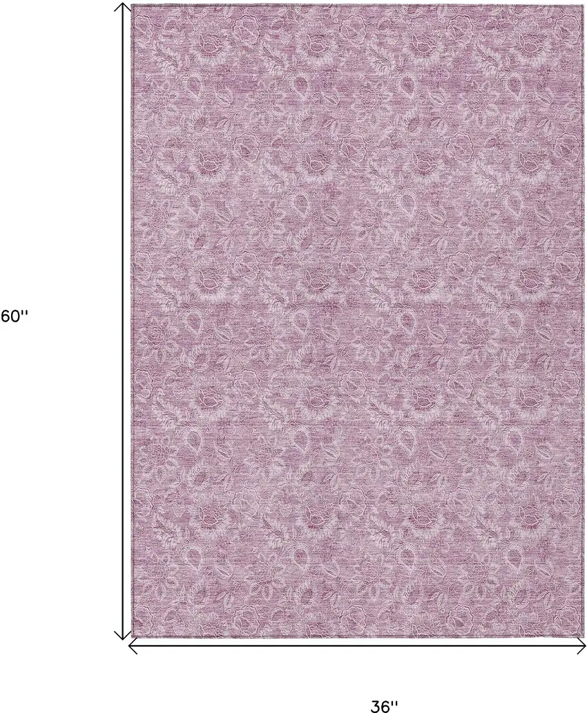 Blush Mauve And Pink Floral Washable Indoor Outdoor Area Rug Photo 3