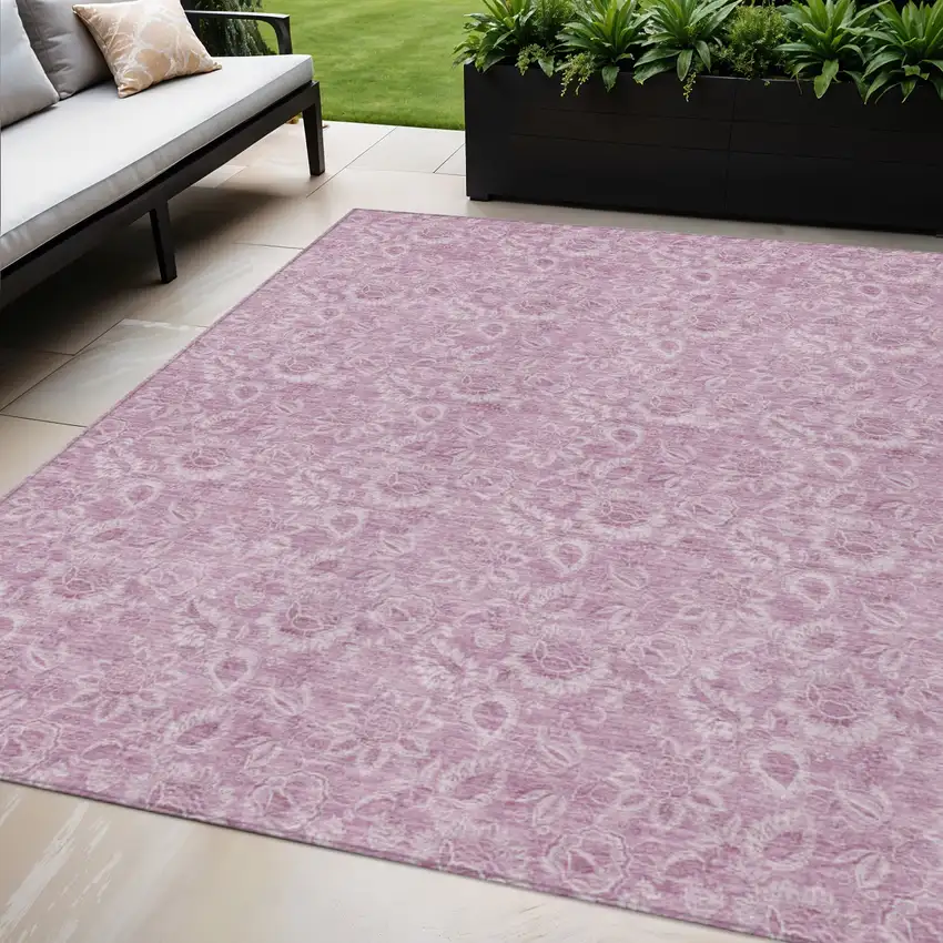Blush Mauve And Pink Floral Washable Indoor Outdoor Area Rug Photo 1