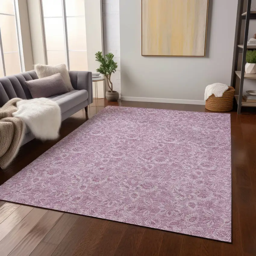 Blush Mauve And Pink Floral Washable Indoor Outdoor Area Rug Photo 9