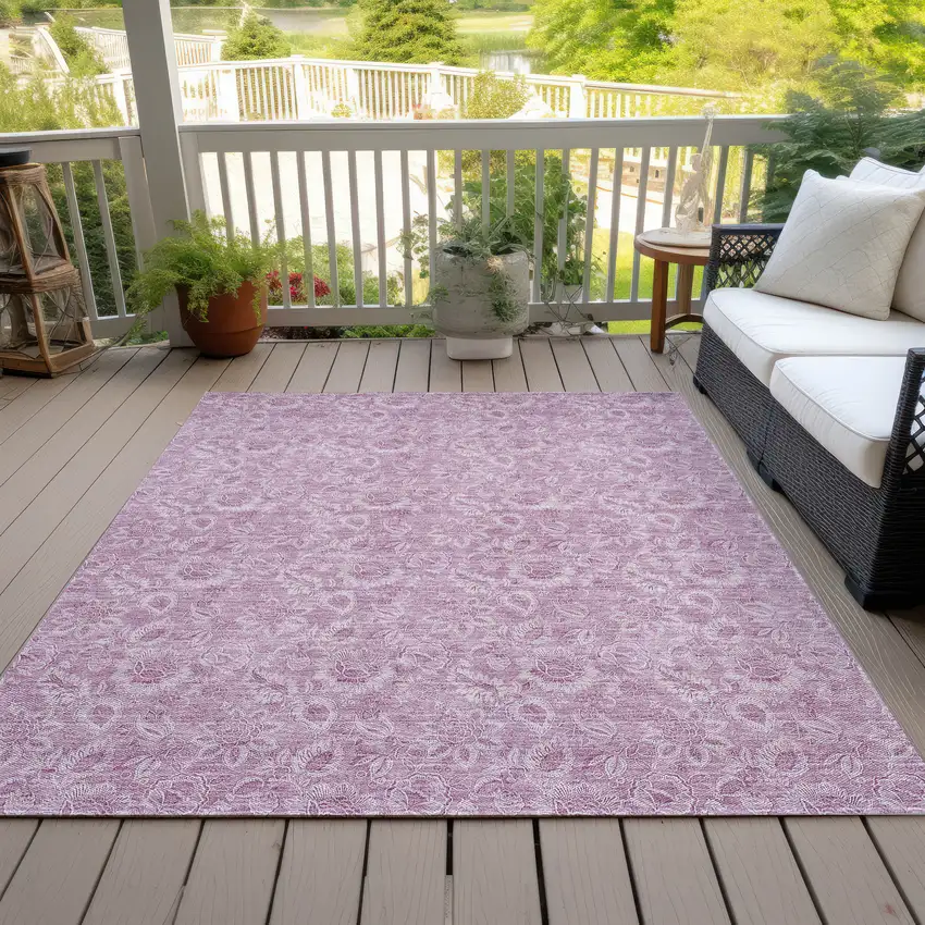 Blush Mauve And Pink Floral Washable Indoor Outdoor Area Rug Photo 8