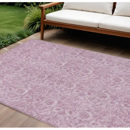 Blush Mauve And Pink Floral Washable Indoor Outdoor Area Rug Photo 1