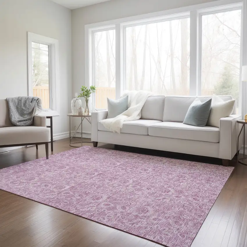 Blush Mauve And Pink Floral Washable Indoor Outdoor Area Rug Photo 9
