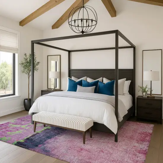 Blush Mint Green And Charcoal Abstract Washable Area Rug With UV Protection Photo 3