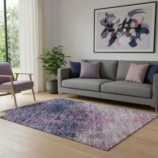 Blush Mint Green And Charcoal Abstract Washable Area Rug With UV Protection Photo 2