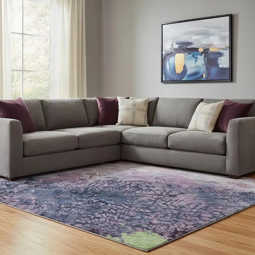 Blush Mint Green And Charcoal Abstract Washable Area Rug With UV Protection Photo 1