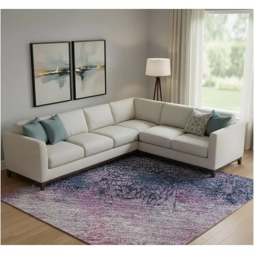 Blush Mint Green And Charcoal Abstract Washable Area Rug With UV Protection Photo 2