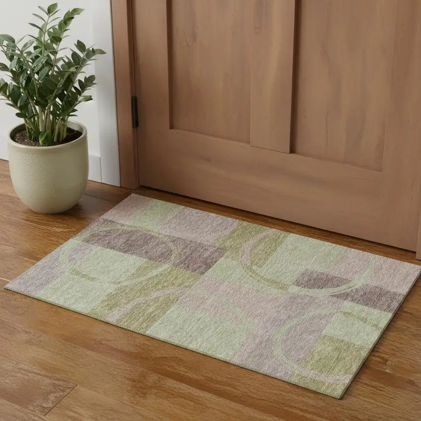 Blush Mint Green And Lilac Geometric Washable Area Rug With UV Protection Photo 2