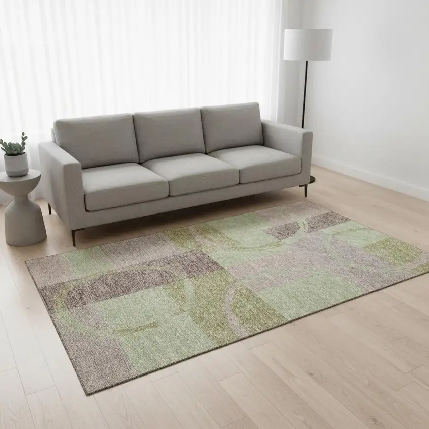 Blush Mint Green And Lilac Geometric Washable Area Rug With UV Protection Photo 2