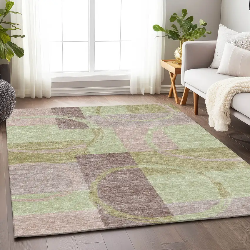 Blush Mint Green And Lilac Geometric Washable Area Rug With UV Protection Photo 4