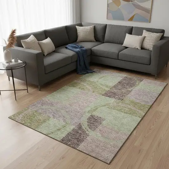 Blush Mint Green And Lilac Geometric Washable Area Rug With UV Protection Photo 2