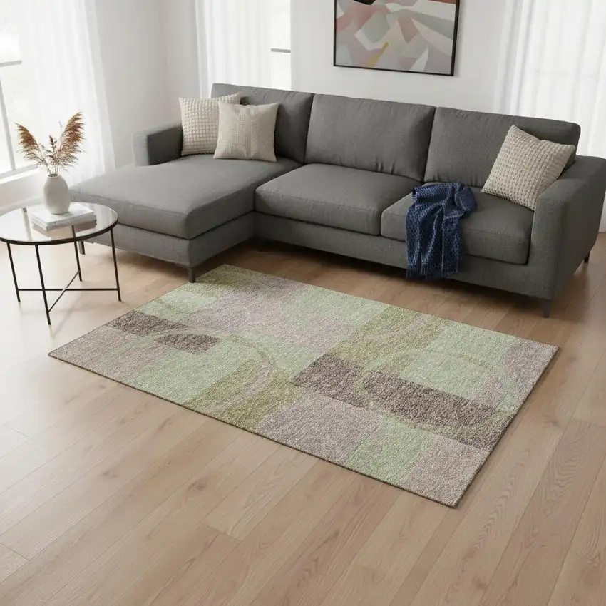 Blush Mint Green And Lilac Geometric Washable Area Rug With UV Protection Photo 2