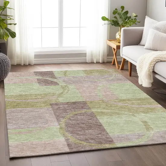 Blush Mint Green And Lilac Geometric Washable Area Rug With UV Protection Photo 4