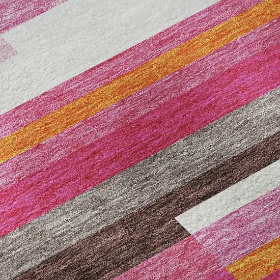 Blush Orange And Gray Striped Washable Area Rug With UV Protection Photo 9