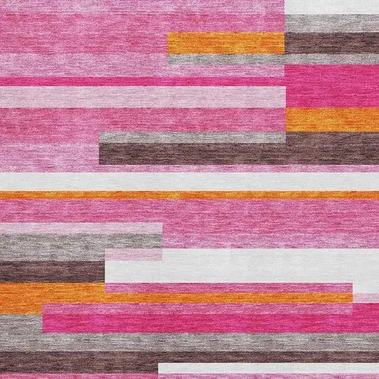 Blush Orange And Gray Striped Washable Area Rug With UV Protection Photo 2