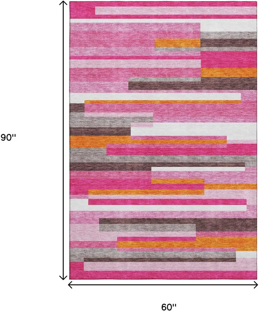 Blush Orange And Gray Striped Washable Area Rug With UV Protection Photo 8