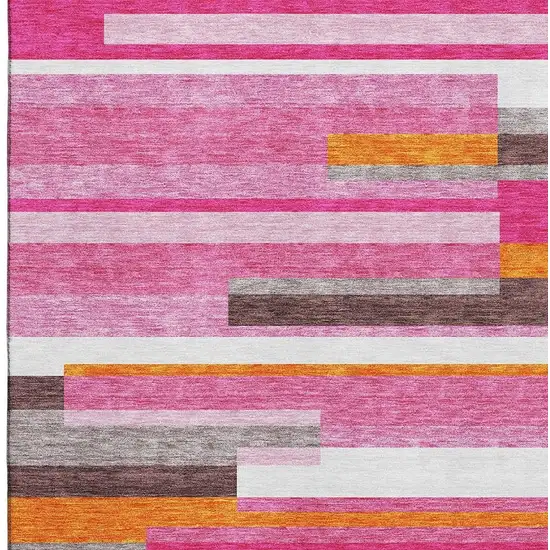 Blush Orange And Gray Striped Washable Area Rug With UV Protection Photo 2