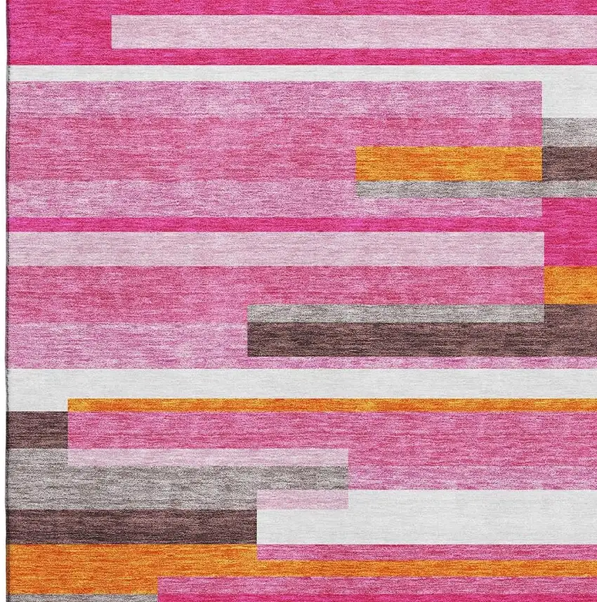 Blush Orange And Gray Striped Washable Area Rug With UV Protection Photo 2