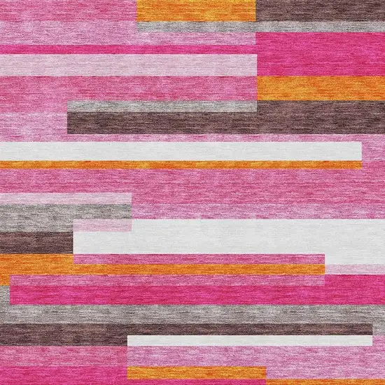Blush Orange And Gray Striped Washable Area Rug With UV Protection Photo 2
