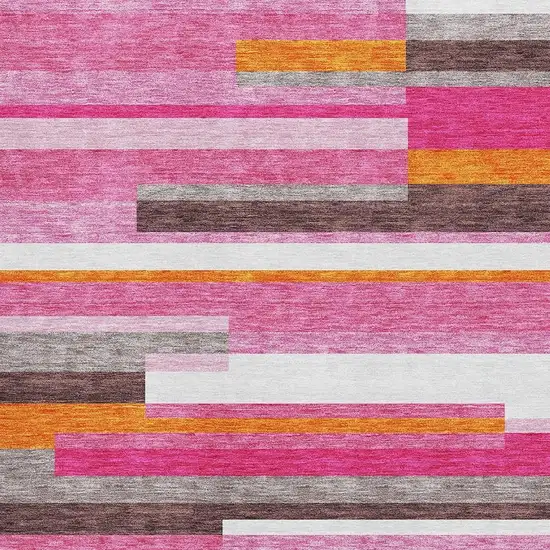 Blush Orange And Gray Striped Washable Area Rug With UV Protection Photo 2