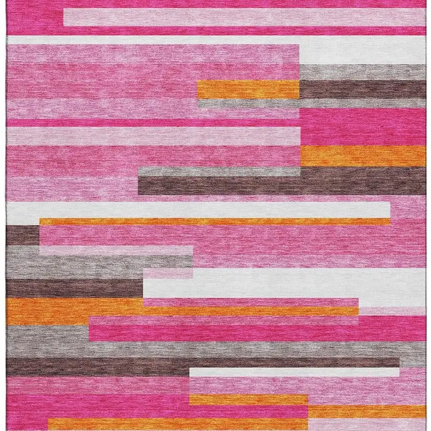 Blush Orange And Gray Striped Washable Area Rug With UV Protection Photo 2