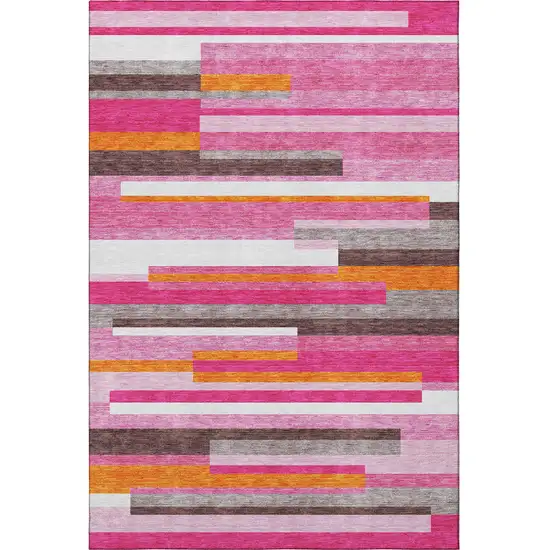 Blush Orange And Gray Striped Washable Area Rug With UV Protection Photo 3