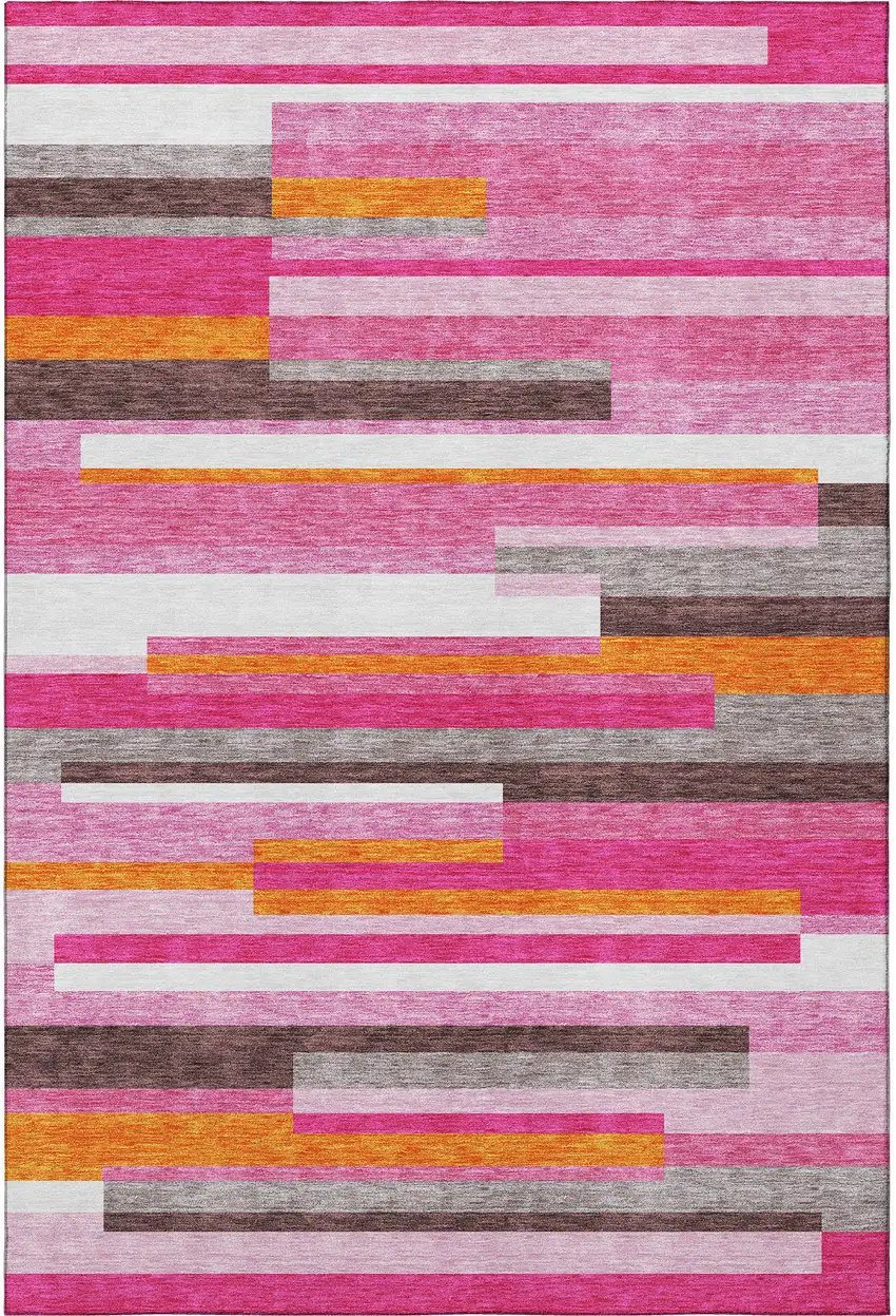 Blush Orange And Gray Striped Washable Area Rug With UV Protection Photo 3