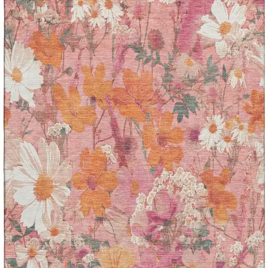 Blush Orange And Ivory Floral Washable Area Rug With UV Protection Photo 2