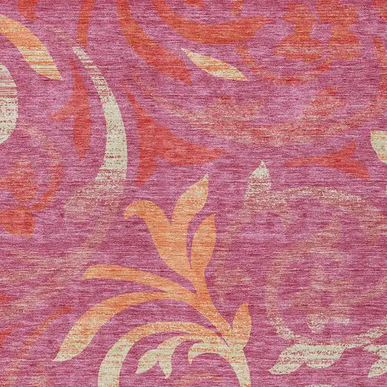 Blush Orange And Ivory Floral Washable Indoor Outdoor Area Rug Photo 6