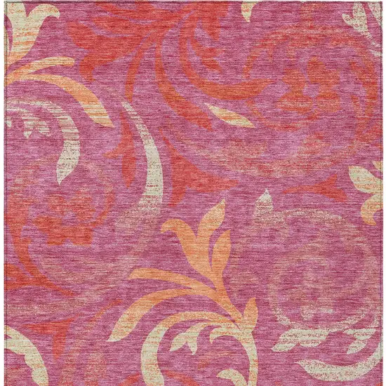 Blush Orange And Ivory Floral Washable Indoor Outdoor Area Rug Photo 7