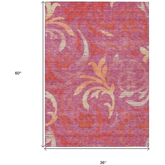 Blush Orange And Ivory Floral Washable Indoor Outdoor Area Rug Photo 8