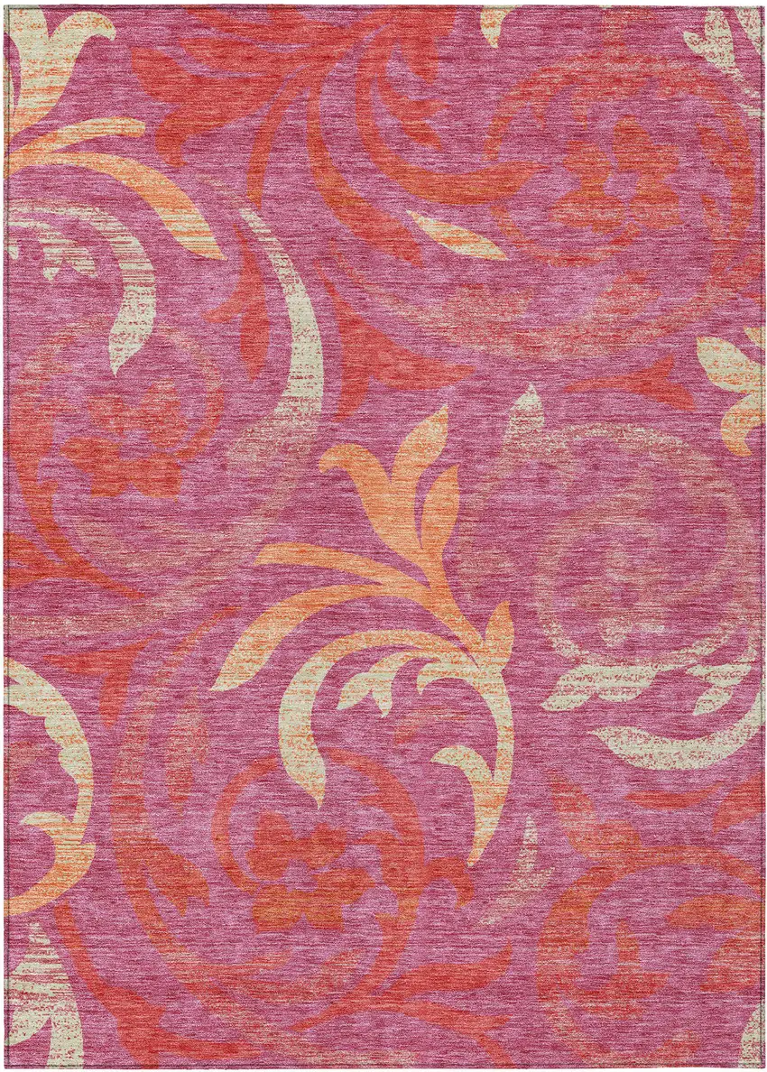 Blush Orange And Ivory Floral Washable Indoor Outdoor Area Rug Photo 1